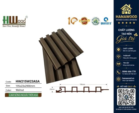 Tấm Ốp Lam 4 Sóng Gỗ Nhựa Phủ ASA Hwood HW215W23ASA Walnut