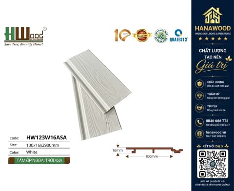 Tấm Ốp Gỗ Nhựa Ngoài Trời Phủ ASA Hwood HW123W16ASA White