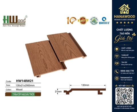 Tấm Ốp Tường Gỗ Nhựa Ngoài Trời Hwood HW148W21 Wood