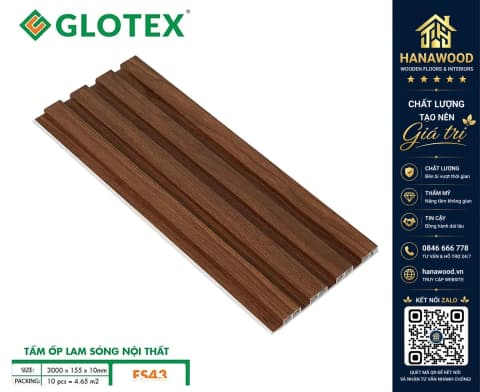 Hình ảnh Tấm Lam Sóng Nhựa Giả Gỗ Ốp Trần Glotex FS43