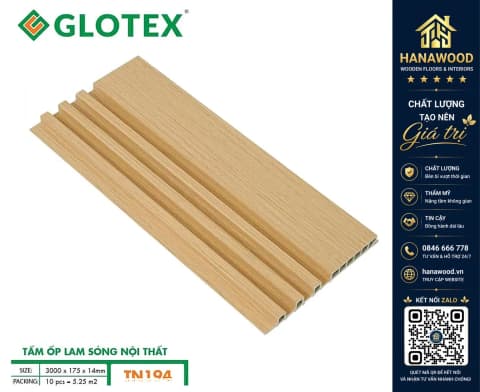 Hình ảnh Tấm Ốp Tường Lam Sóng Nhựa Giả Gỗ Glotex TN194
