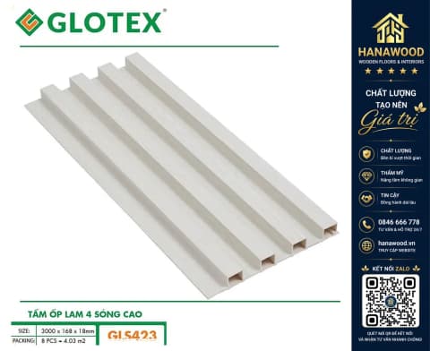 Hình ảnh Tấm Lam 3 Sóng Nhựa Giả Gỗ Ốp Trần Glotex GLS423