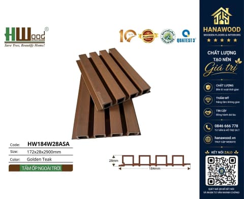 Tấm Ốp Trần Lam Sóng Ngoài Trời ASA Hwood HW184W28ASA Golden Teak