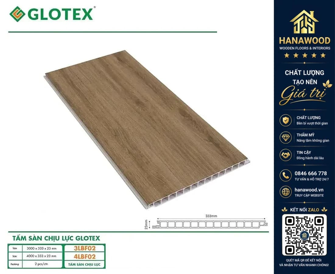 Sàn Chịu Lực Glotex 3LBF02 23mm Vân Nâu Trầm