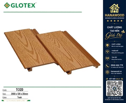 Tấm Ốp Trần Gỗ Nhựa Ngoài Trời Glotex TO2D Teak