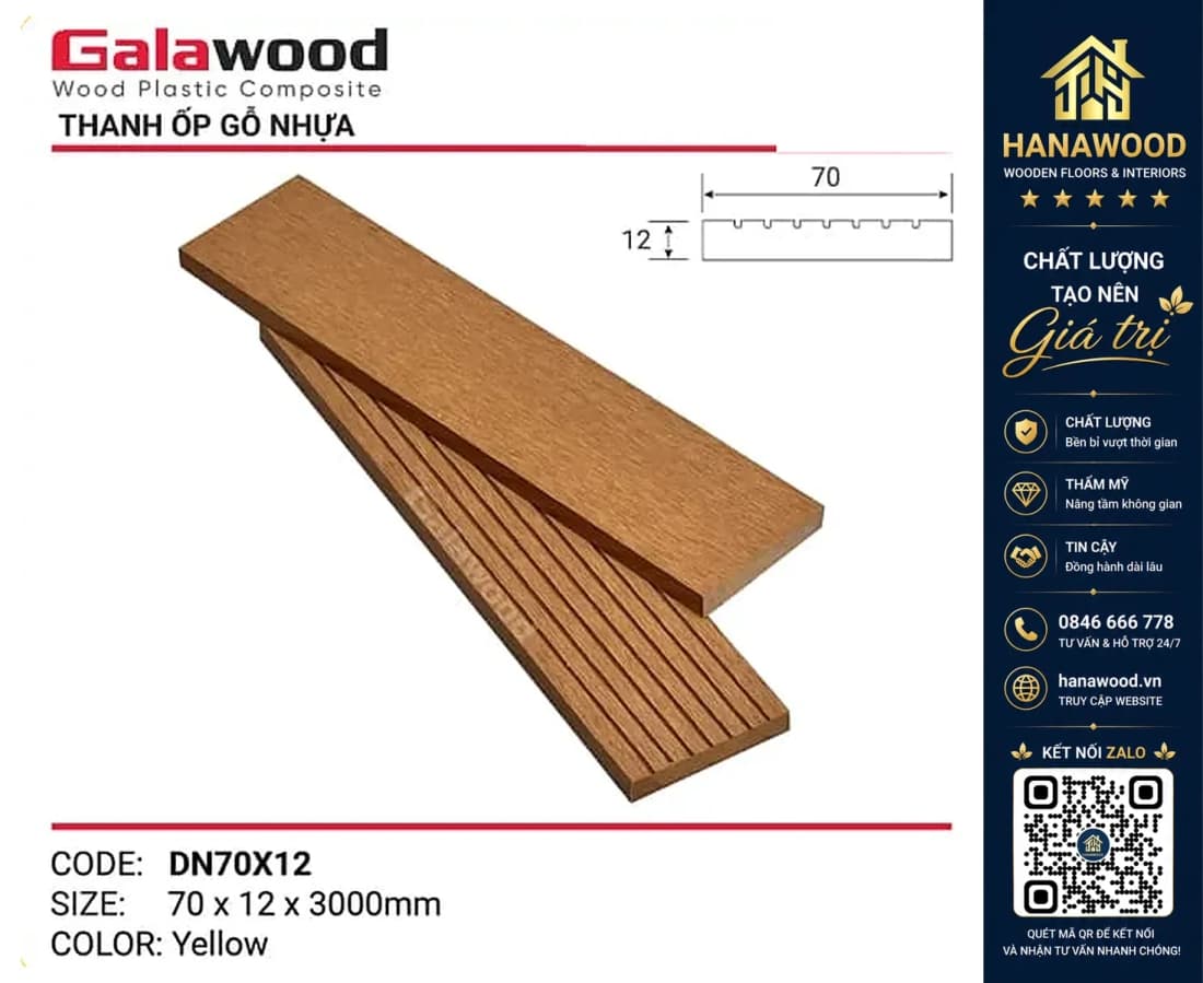 Thanh Đa Năng Gỗ Nhựa Ngoài Trời Galawood DN70X12 Yellow