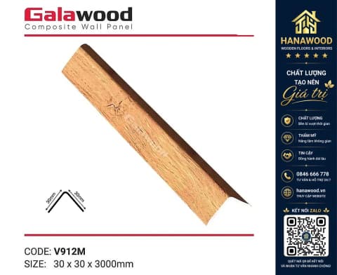 Nẹp Góc V nhựa giả gỗ Galawood Vân Gỗ 30 x 30 x 3000 mm