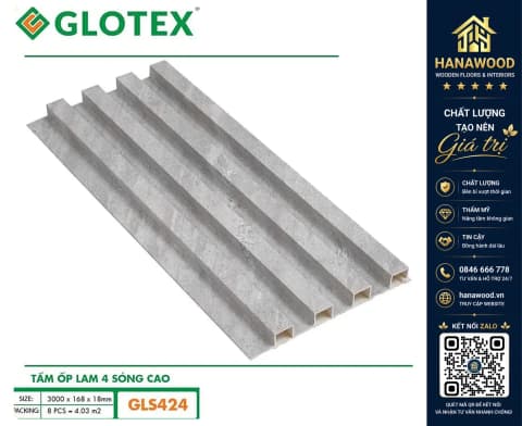 Hình ảnh Tấm Nhựa Ốp Tường Lam 4 Sóng Cao Giả Vân Bê Tông Glotex GLS424
