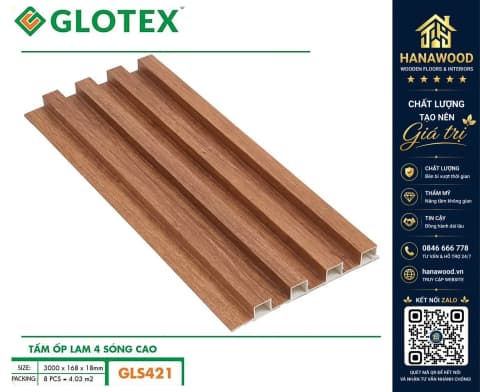Hình ảnh Tấm Nhựa Lam Sóng Giả Gỗ Ốp Trần Glotex GLS421