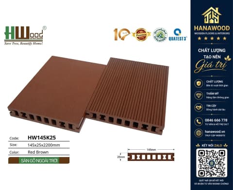 Sàn Ban Công Sân Thượng Ngoài Trời Hwood HW145K25 Red Brown