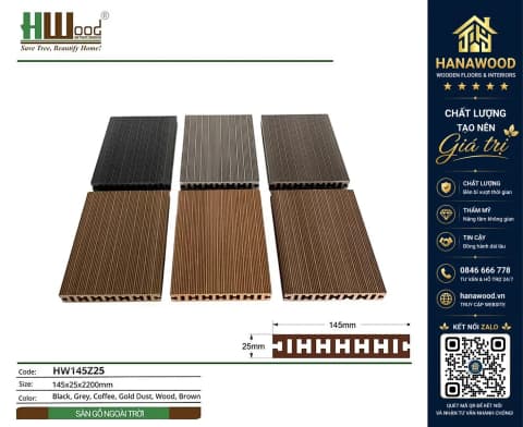 Lát Sàn Ban Công Gỗ Nhựa Ngoài Trời Hwood HW145Z25