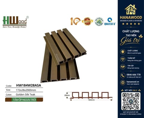 Tấm Lam 4 Sóng Gỗ Nhựa Phủ ASA Hwood HW184W28ASA Golden Silk Teak