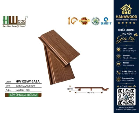 Tấm Ốp Vách Ngoài Trời Phủ ASA Hwood HW123W16ASA Golden Teak