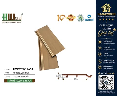 Tấm Ốp Vách Ngoài Trời Phủ ASA Hwood HW120W12ASA Taxus Chinensis