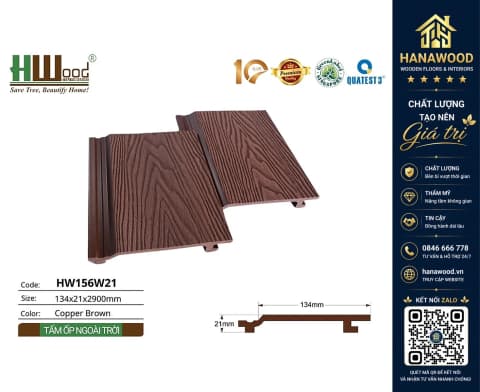 Tấm Ốp Gỗ Nhựa Ngoài Trời Vân Gỗ Hwood HW156W21 Copper Brown
