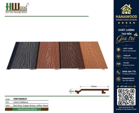 Tấm Ốp Tường Gỗ Nhựa Ngoài Trời Hwood HW156W21