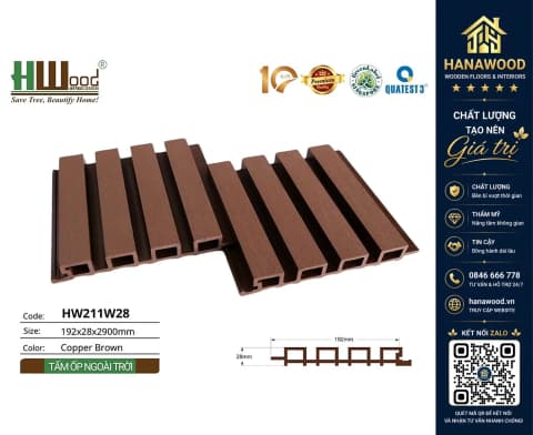 Ốp Tường Lam Sóng Ngoài Trời Hwood HW211W28 Copper Brown
