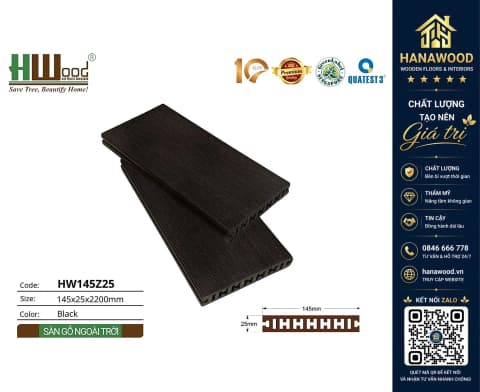 Sàn Gỗ Nhựa Ngoài Trời Hwood HW145Z25 Black