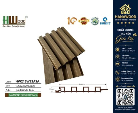 Tấm Lam 4 Sóng Gỗ Nhựa Phủ ASA Hwood HW215W23ASA Golden Silk Teak