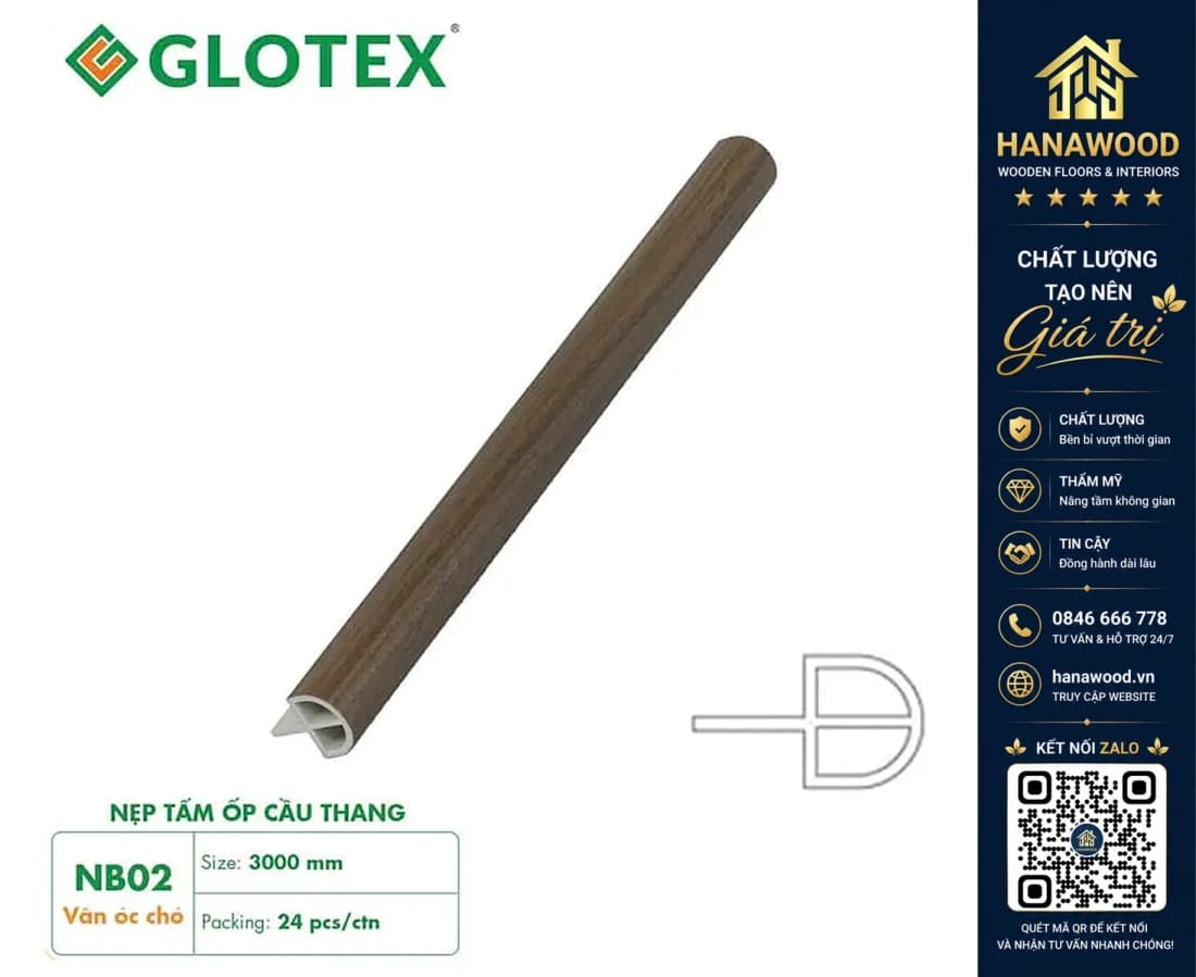 Nẹp Bậc Cầu Thang Nhựa PVC Giả Gỗ Glotex NB02