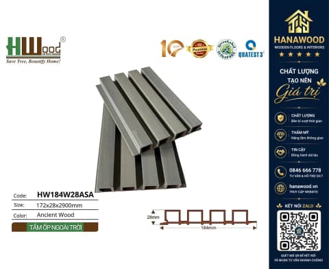 Tấm Lam 4 Sóng Ngoài Trời Phủ ASA Hwood HW184W28ASA Ancient Wood