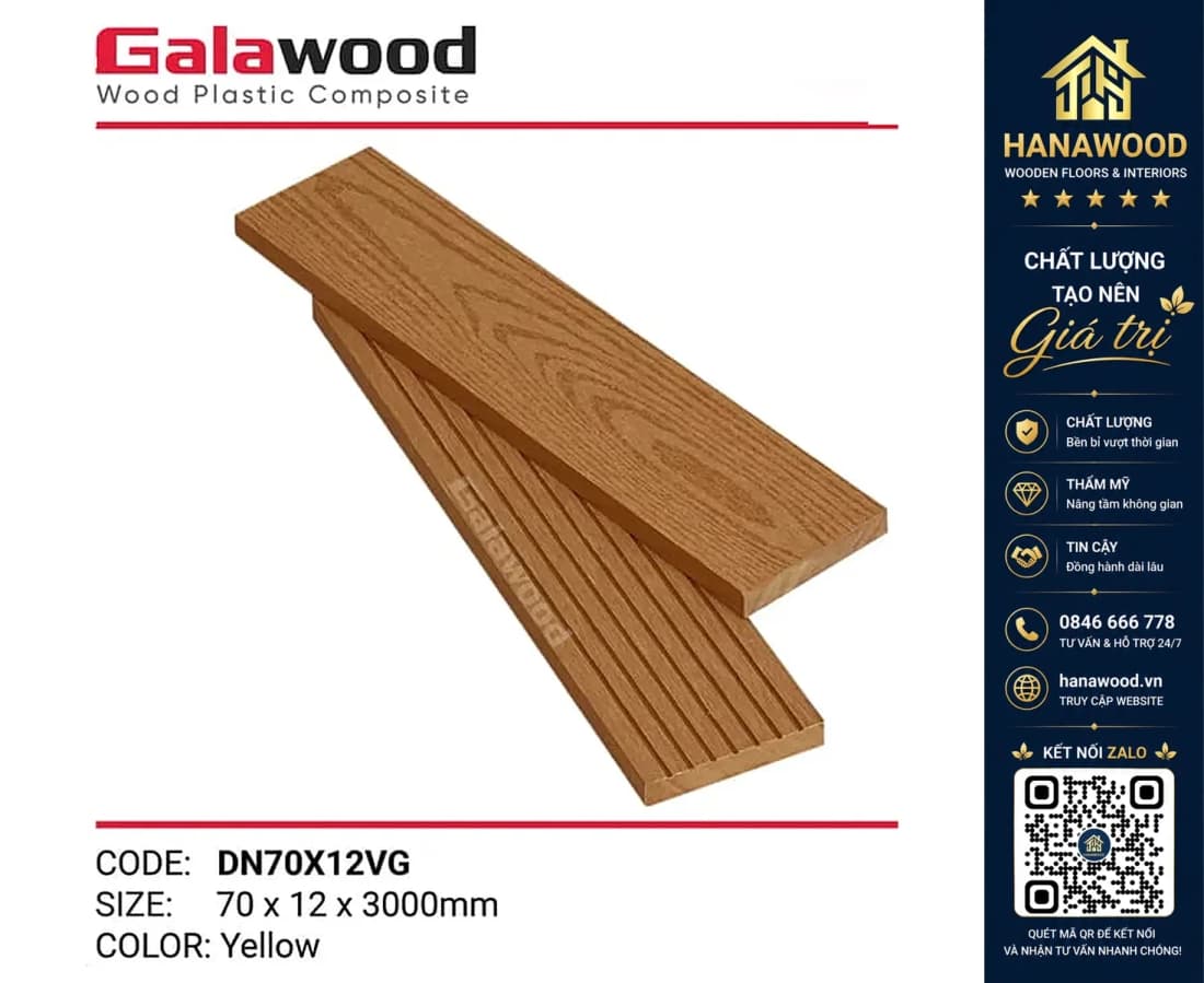 Thanh Lam Gỗ Nhựa Ngoài Trời Galawood DN70X12VG Yellow