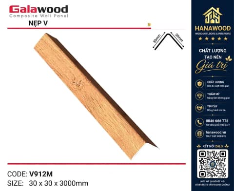Nẹp Góc V nhựa giả gỗ Galawood mã V912M 30 x 30 x 3000 mm
