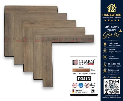 Sàn Gỗ Công Nghiệp Xương Cá Charmwood 12mm D3413