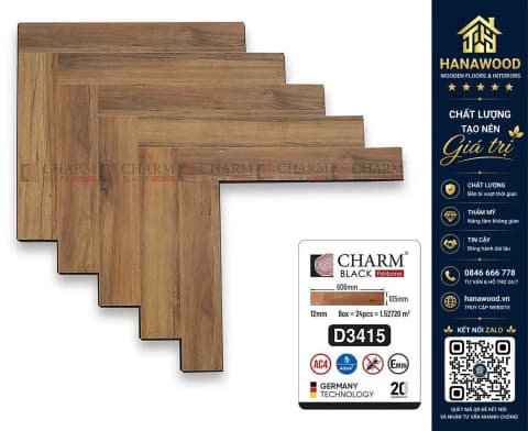 Sàn Gỗ Công Nghiệp Xương Cá Charmwood D3415 12mm