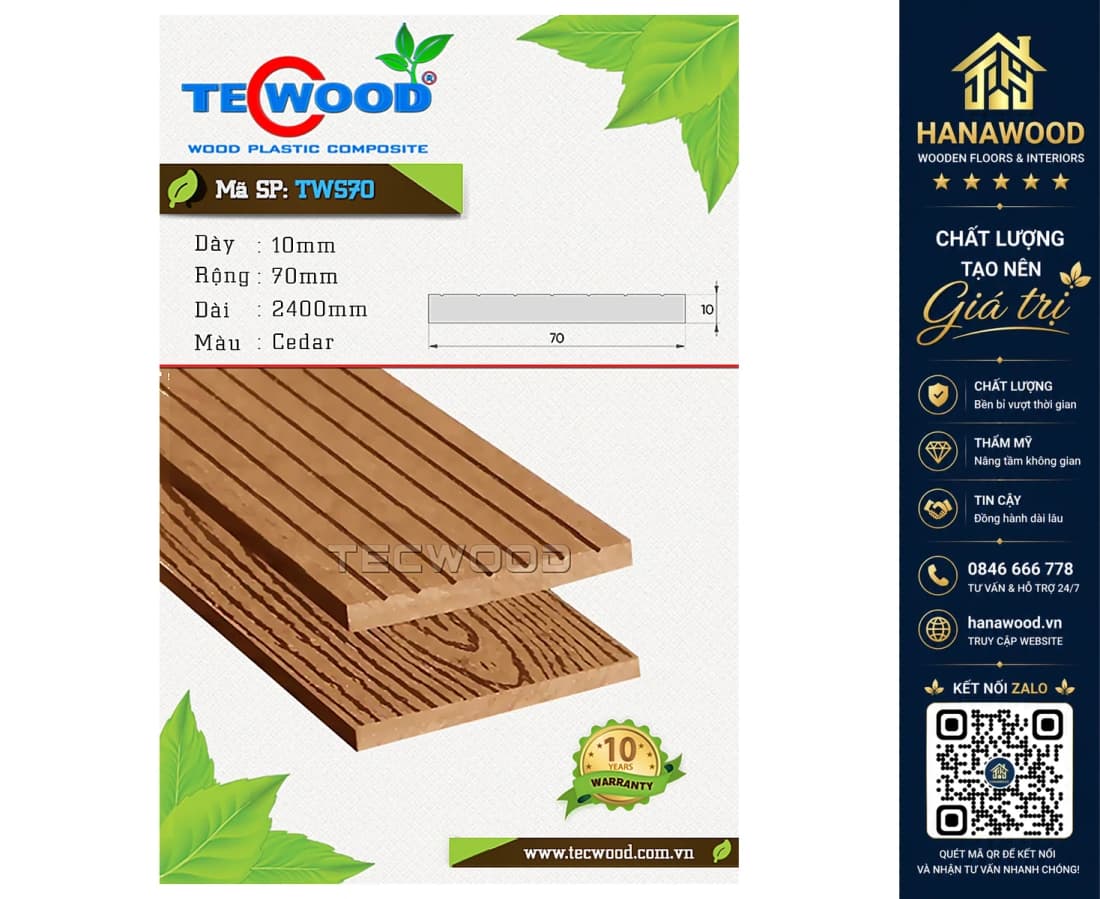 Thanh Lam Hộp Gỗ Nhựa Ngoài Trời TecWood TWS70 Cedar