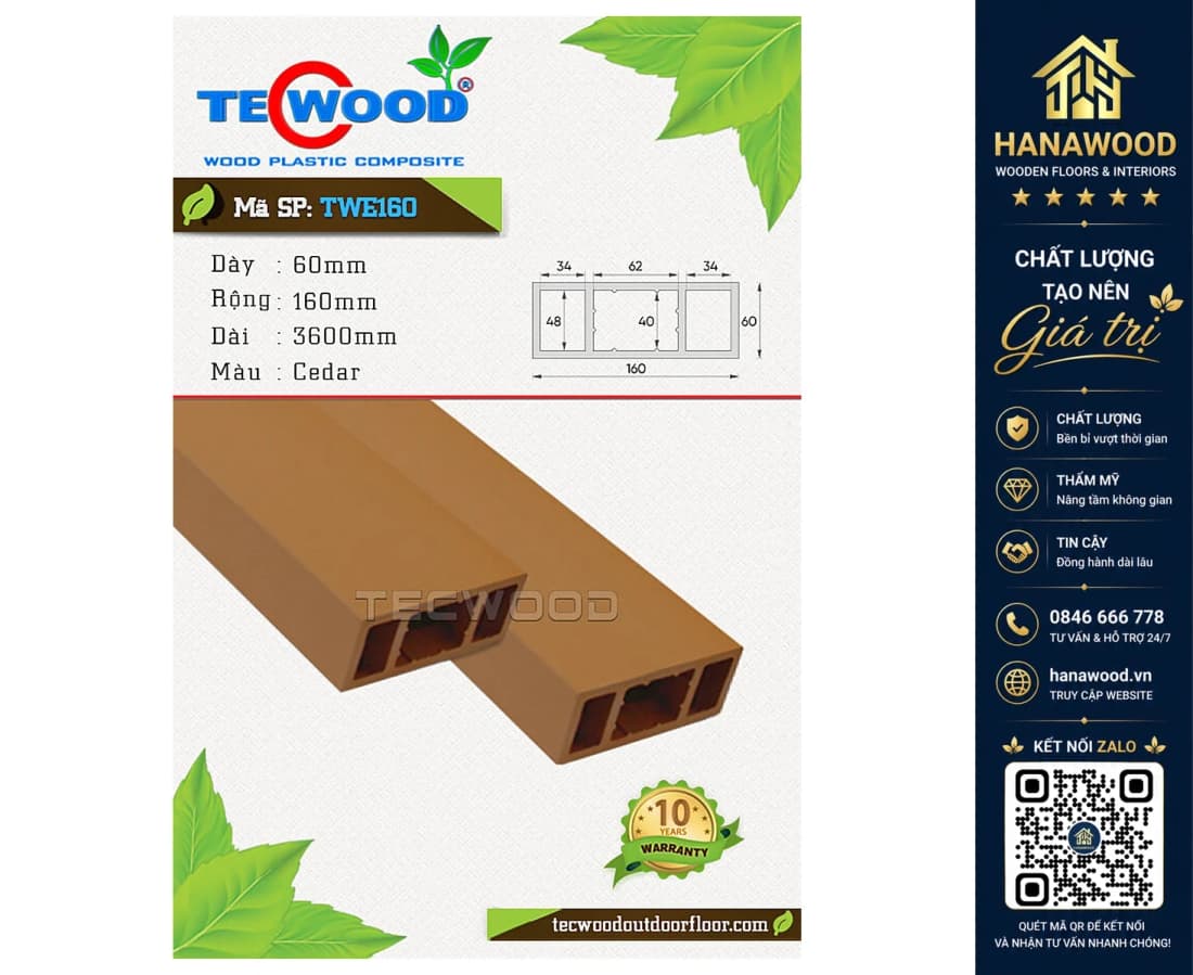 Thanh Lam Hộp Gỗ Nhựa Ngoài Trời TecWood TWE160 Cedar