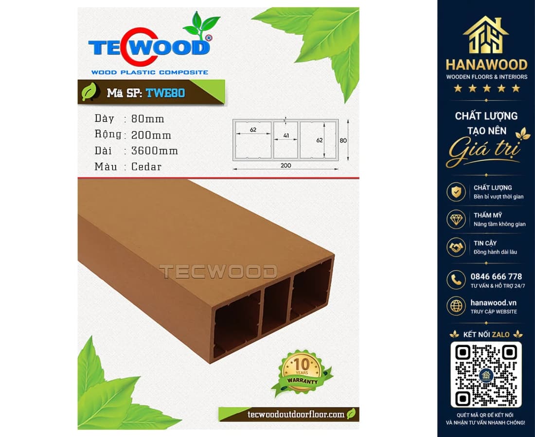 Thanh Lam Hộp Gỗ Nhựa Ngoài Trời TecWood TWE80 Cedar