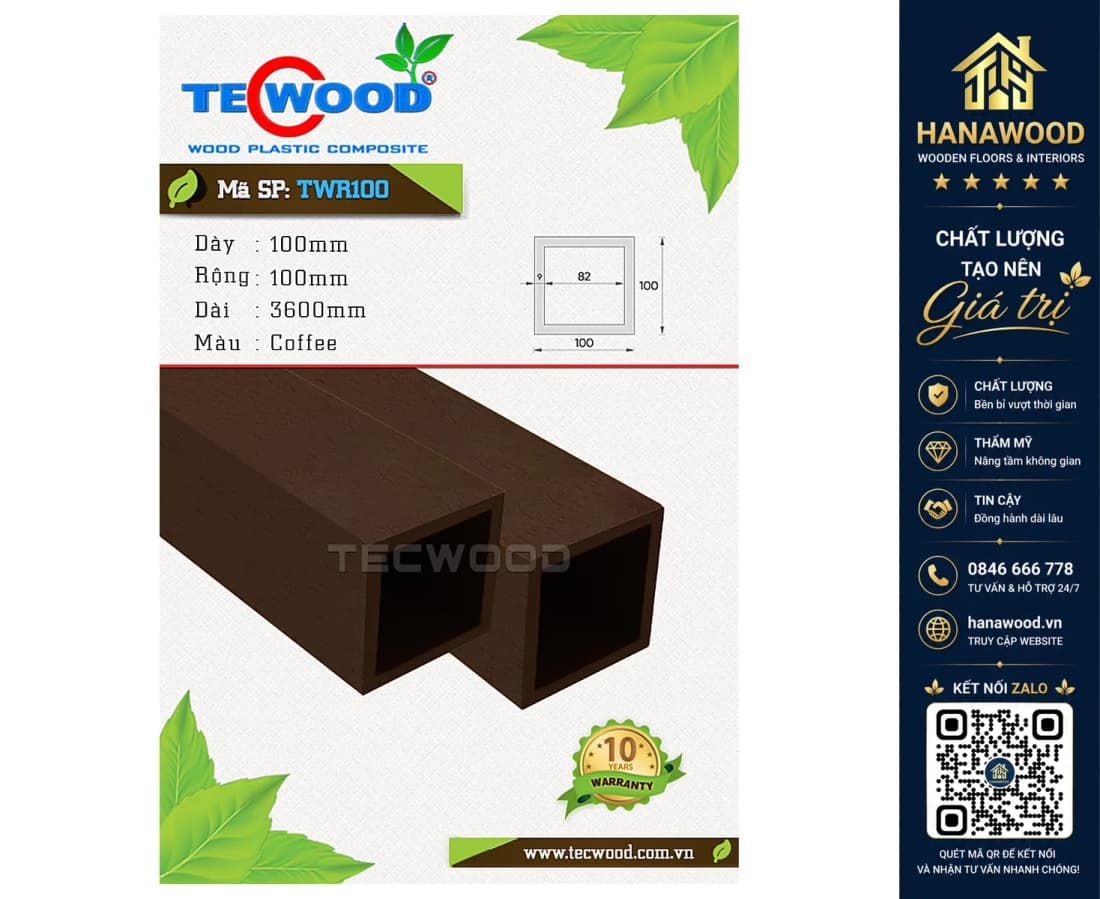 Lam Hộp Gỗ Nhựa Ngoài Trời Tecwood TWR100 Coffee