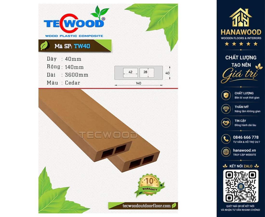 Thanh Lam Hộp Gỗ Nhựa Ngoài Trời TecWood TW40 Cedar