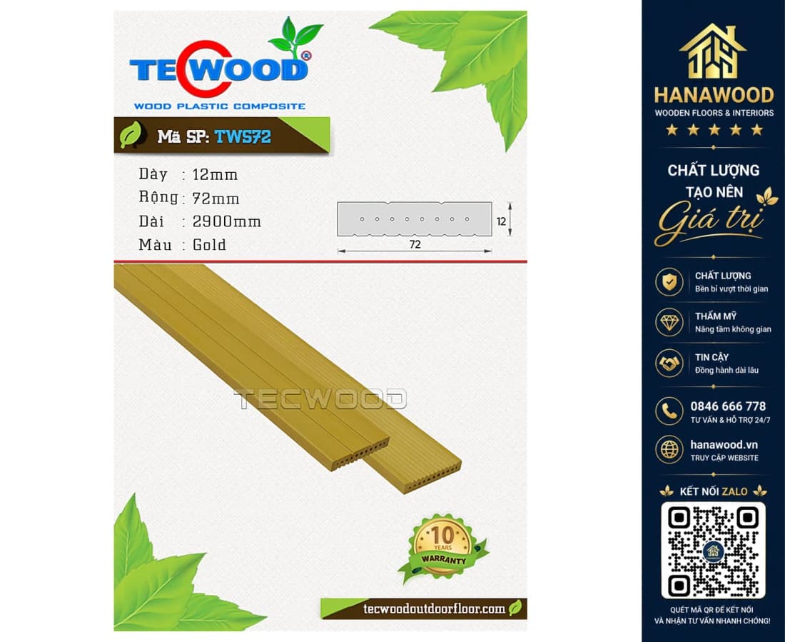Thanh Lam Hộp Gỗ Nhựa Ngoài Trời TecWood TWS72 Gold