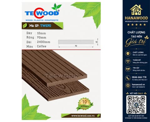 Thanh Lam Che Nắng Gỗ Nhựa Ngoài Trời TecWood TWS70 Coffee