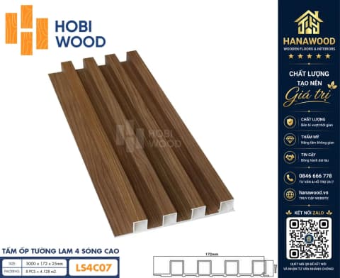 Tấm Nhựa Ốp Tường Lam Sóng Hobi Wood LS4C 07 - Lam 4 Sóng Cao
