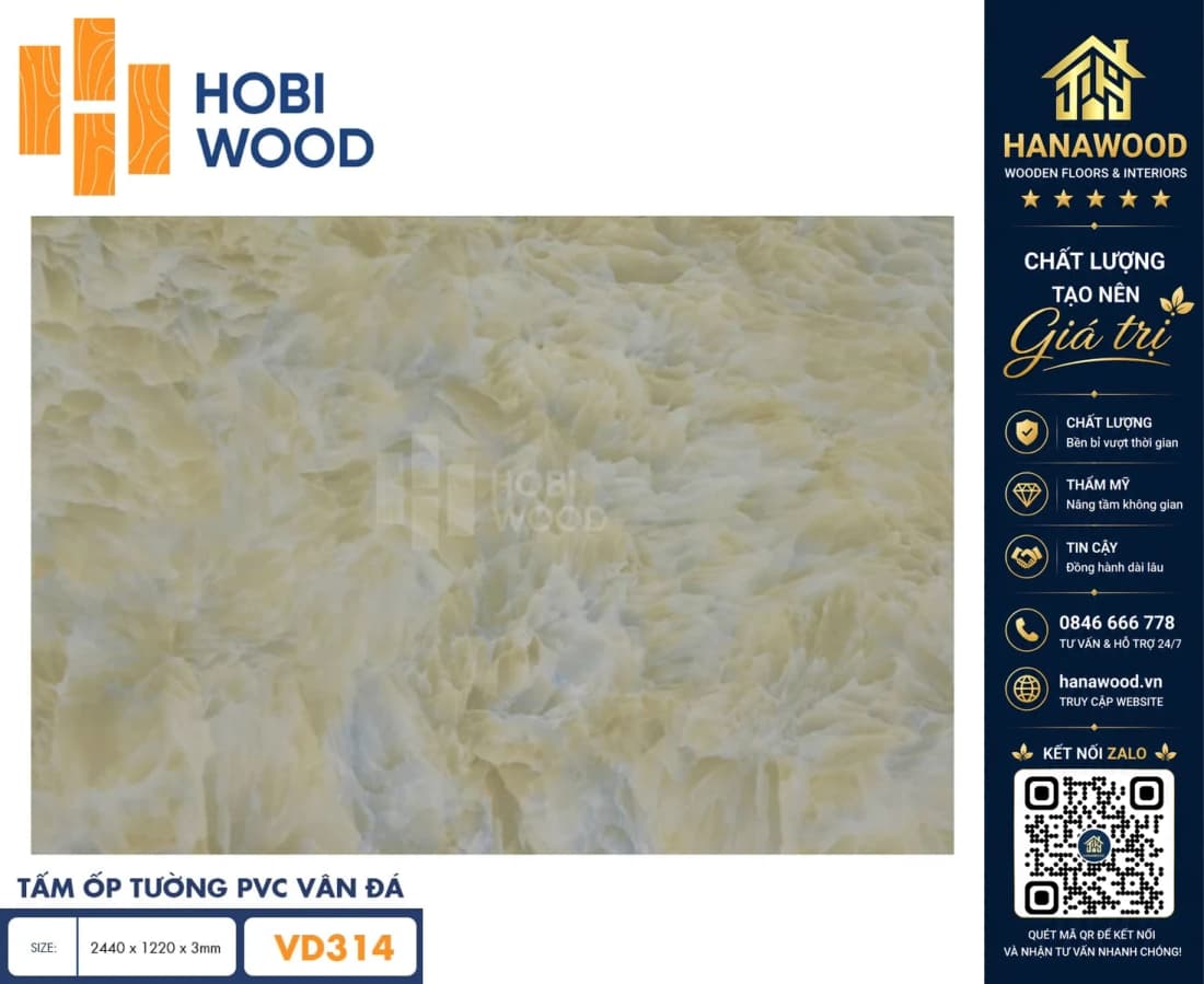 Tấm Nhựa Ốp Tường PVC Giả Đá Hobi Wood VD314 Dày 3.0mm