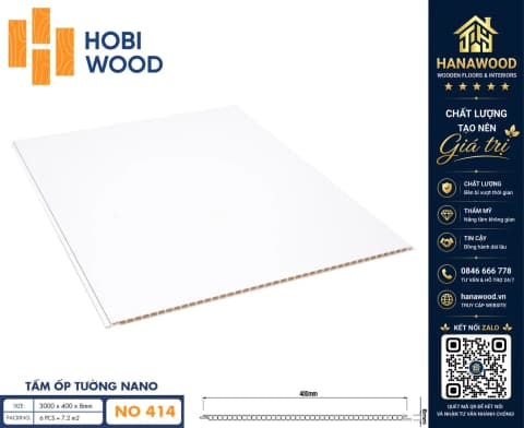 Hình ảnh Tấm Nhựa Ốp Tường Nano Màu Trắng Trơn HobiWood NO-414
