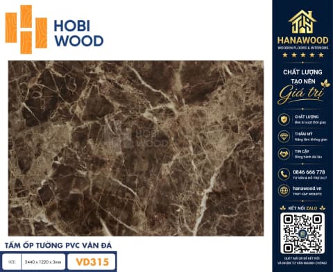 Tấm Nhựa Ốp Tường PVC Giả Đá Hobi Wood VD315 Dày 3.0mm