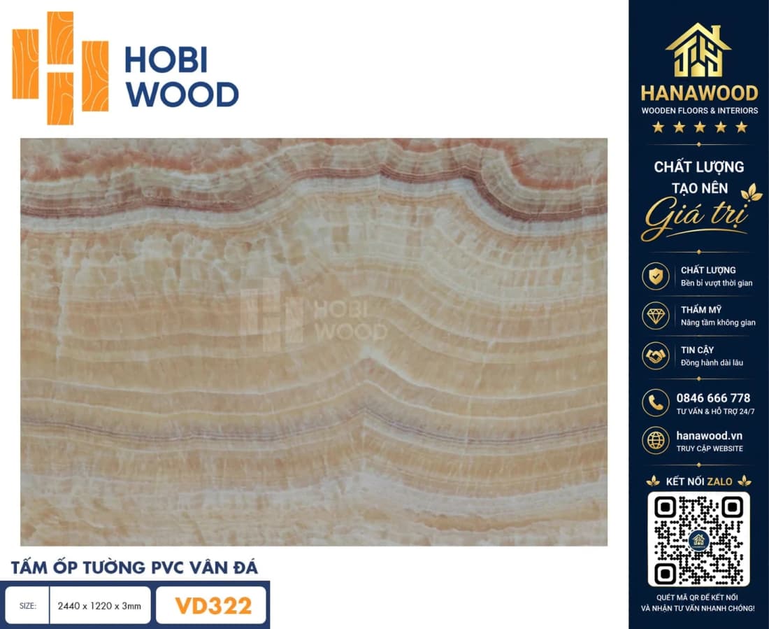 Tấm Nhựa Ốp Tường PVC Giả Đá Hobi Wood VD322 Dày 3.0mm