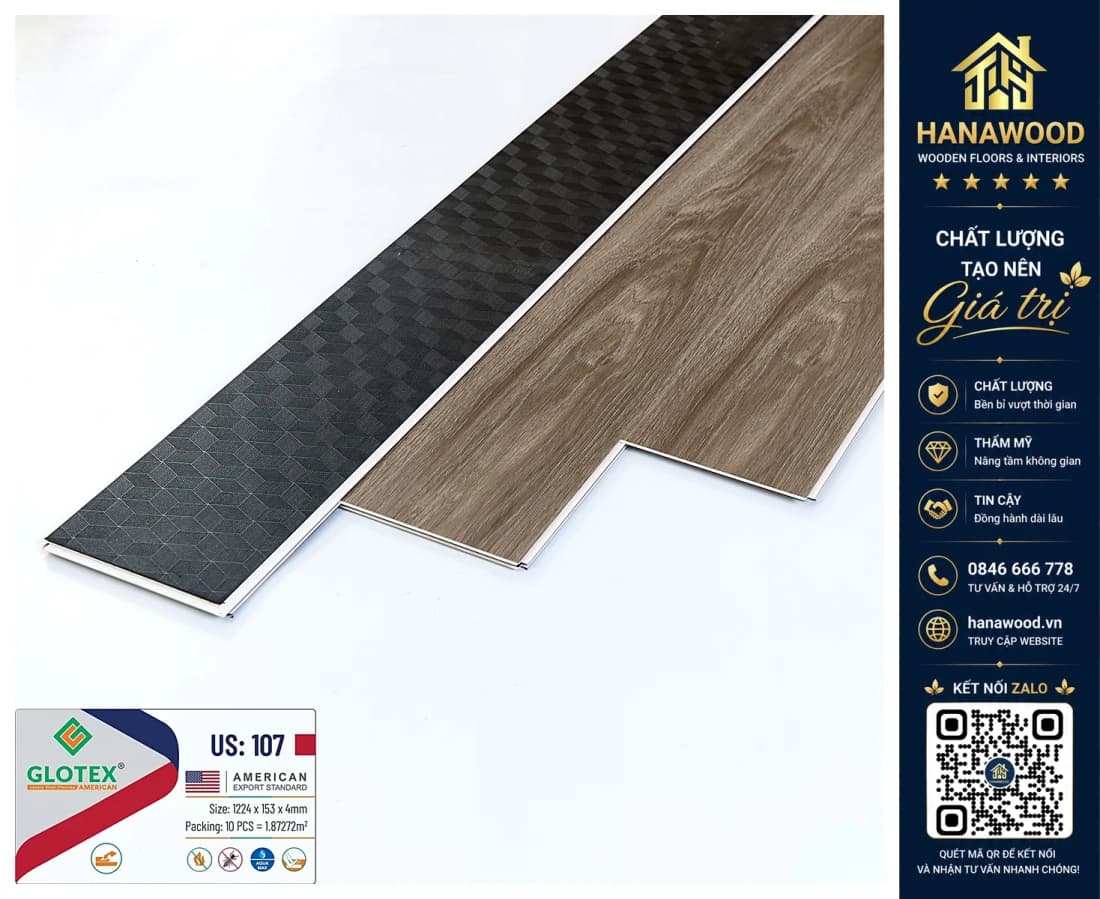 Sàn Nhựa Vinyl Hèm Khóa Đế Cao Su Glotex US107