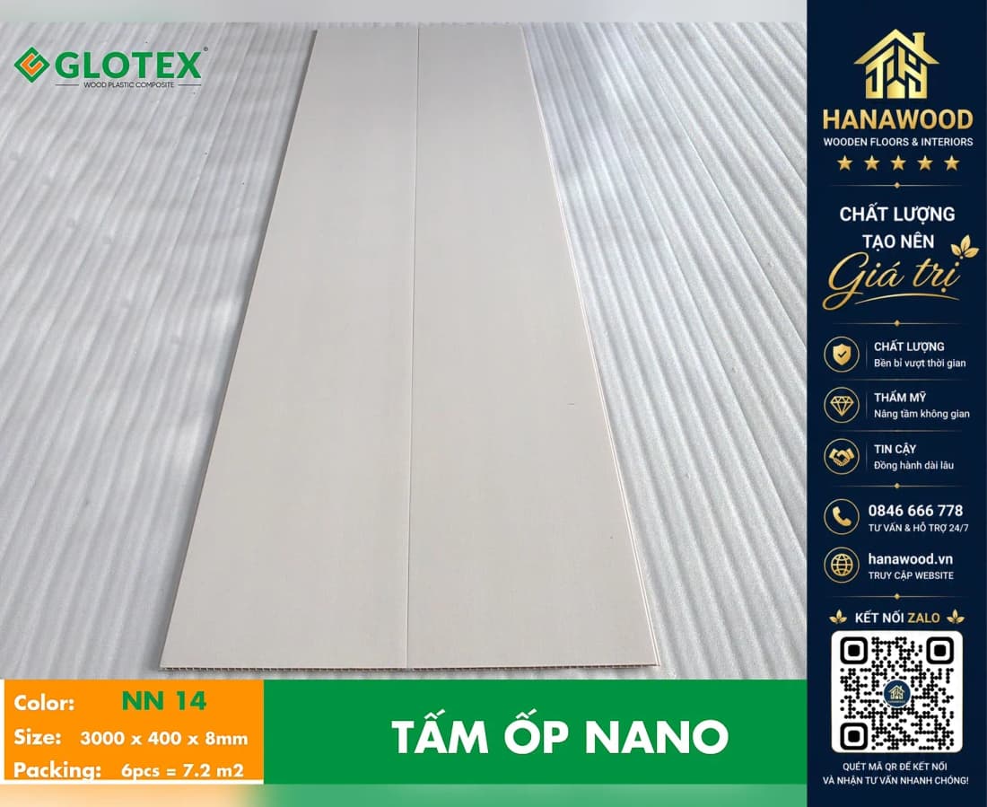 Ốp Tường Ốp Trần Nano Nhựa Vân Vải Trắng Glotex NN14