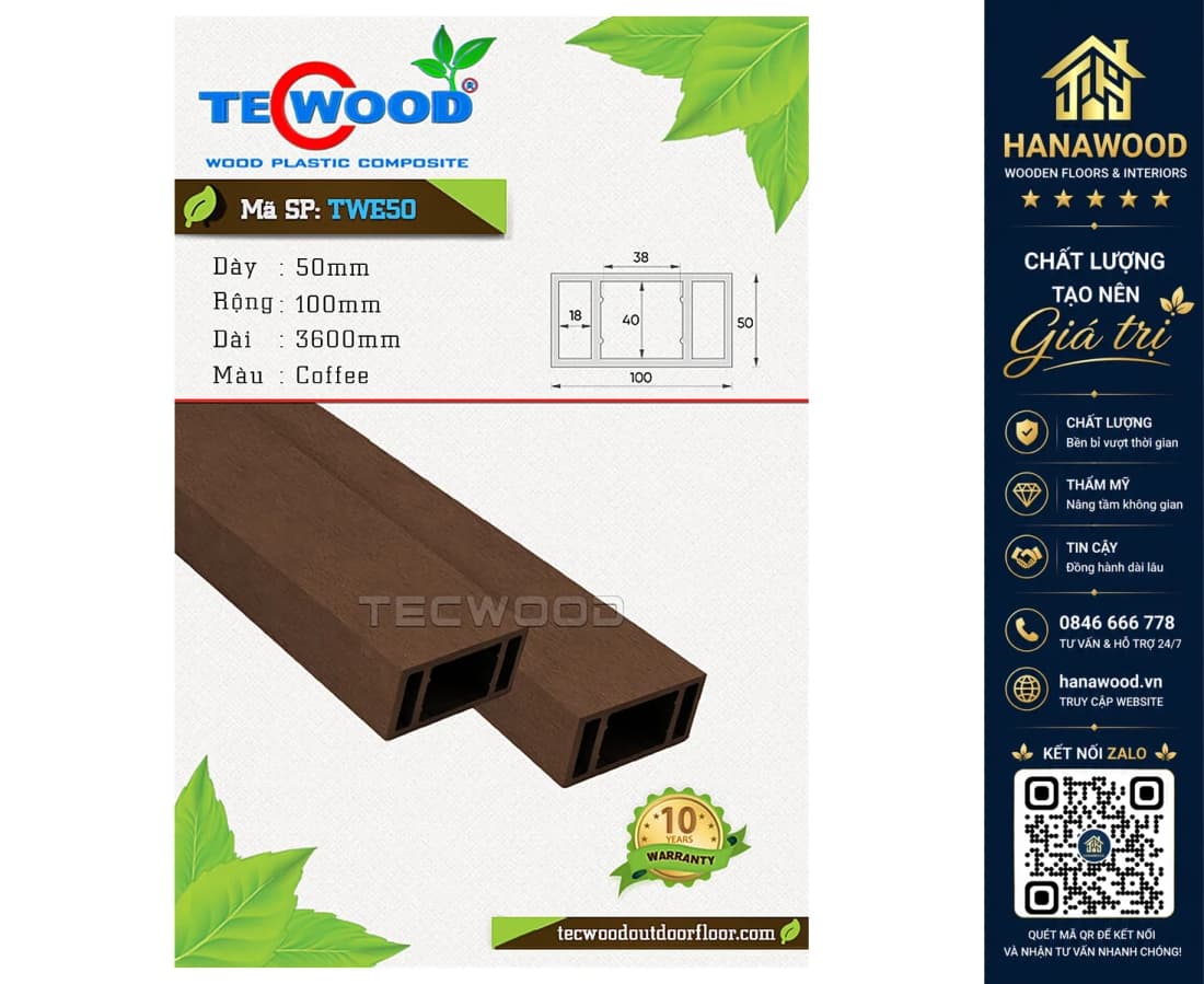 Lam Hộp Gỗ Nhựa Ngoài Trời TecWood TWE50 Coffee