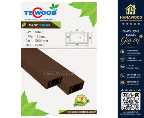 Lam Hộp Che Nắng Gỗ Nhựa Ngoài Trời TecWood TWE60 Coffee