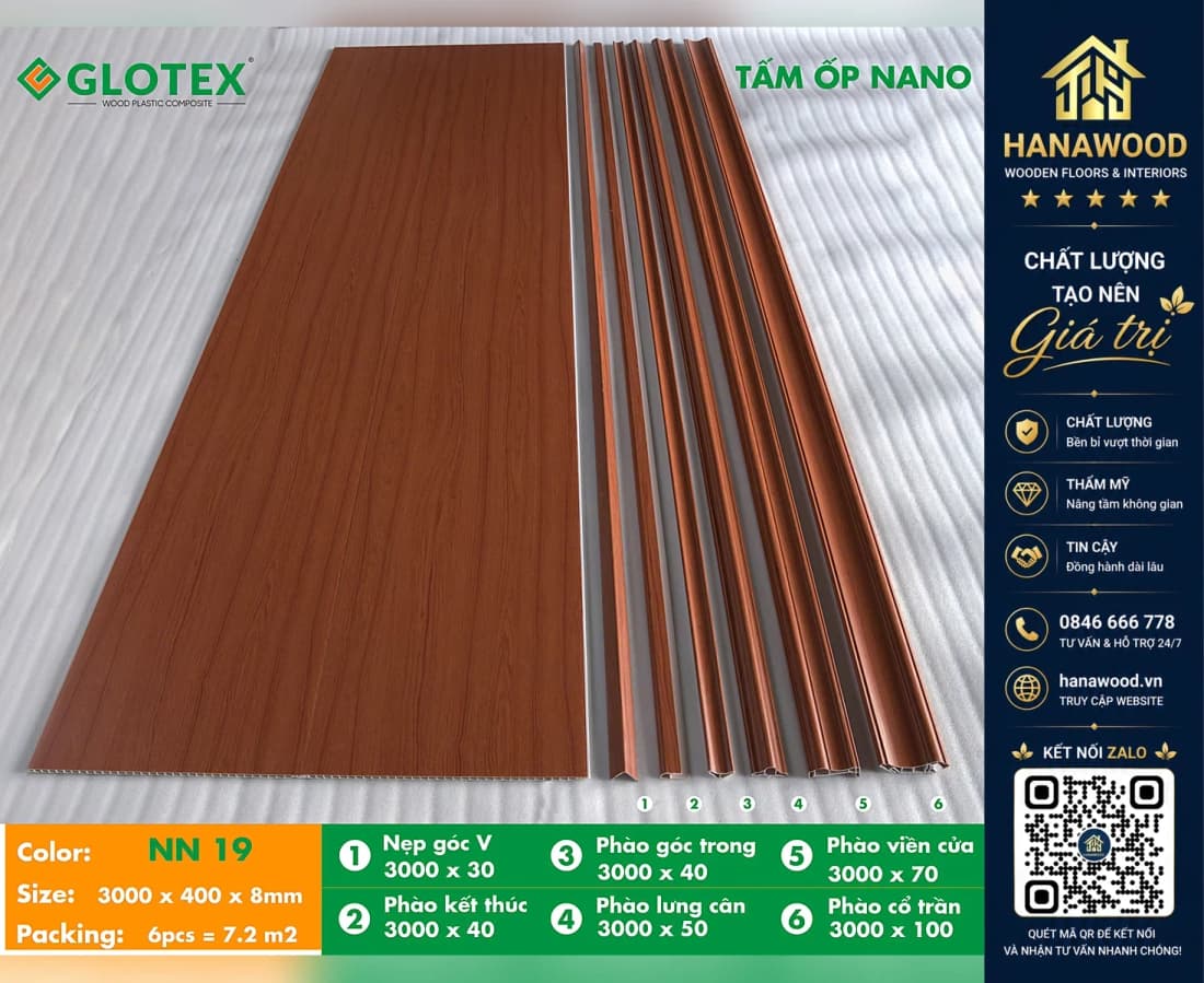 Ốp Tường Ốp Trần Nano Nhựa Giả Gỗ Glotex NN19
