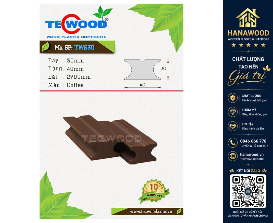 Lam Hộp Trang Trí Gỗ Nhựa Ngoài Trời TecWood TWS30 Coffee