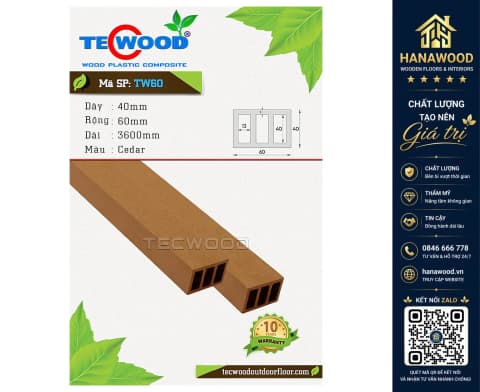 Thanh Lam Che Nắng Gỗ Nhựa Ngoài Trời TecWood TW60 Cedar