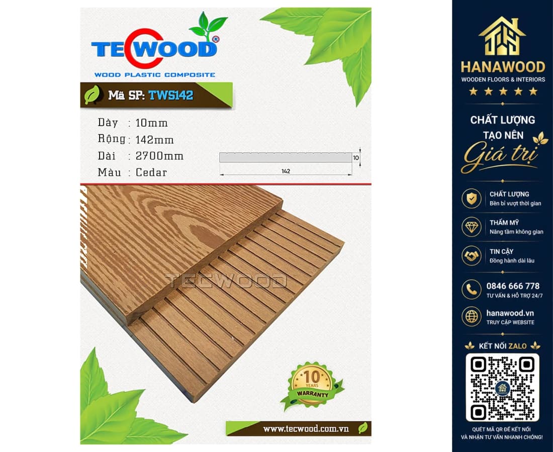 Thanh Lam Đa Năng Gỗ Nhựa Ngoài Trời Tecwood TWS142 Cedar