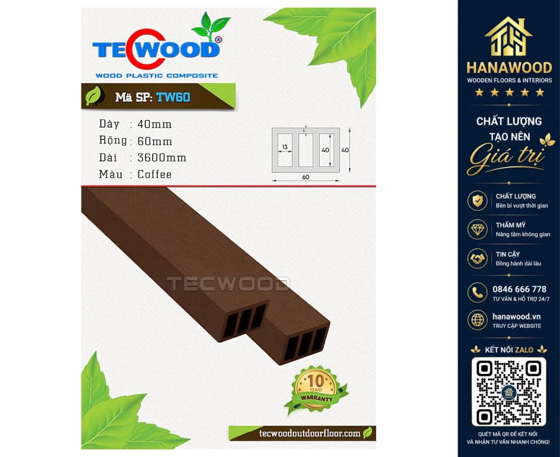 Lam Che Nắng Gỗ Nhựa Ngoài Trời TecWood TW60 Coffee